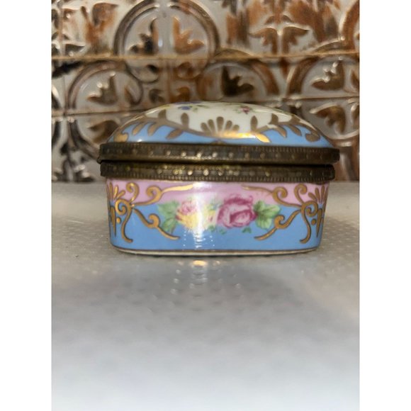 Hand Painted Floral Trinket Box Vintage Hinged Porcelain - Picture 3 of 8